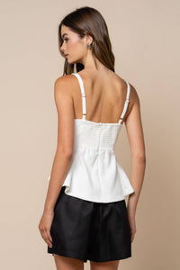 Jeweled Trim Square Neckline Sleeveless Peplum Top