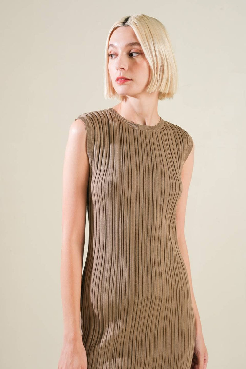 A ribbed sweater knit midi dress