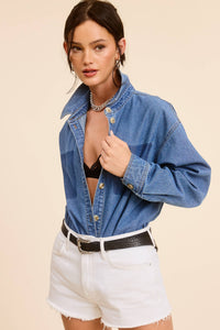 Buttoned Denim Shirt with Contrast Pocket Detail