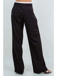 Pinstripe Contrast Waist Pant - Black