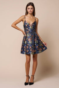 Floral Jacquard Fit & Flare Mini Dress