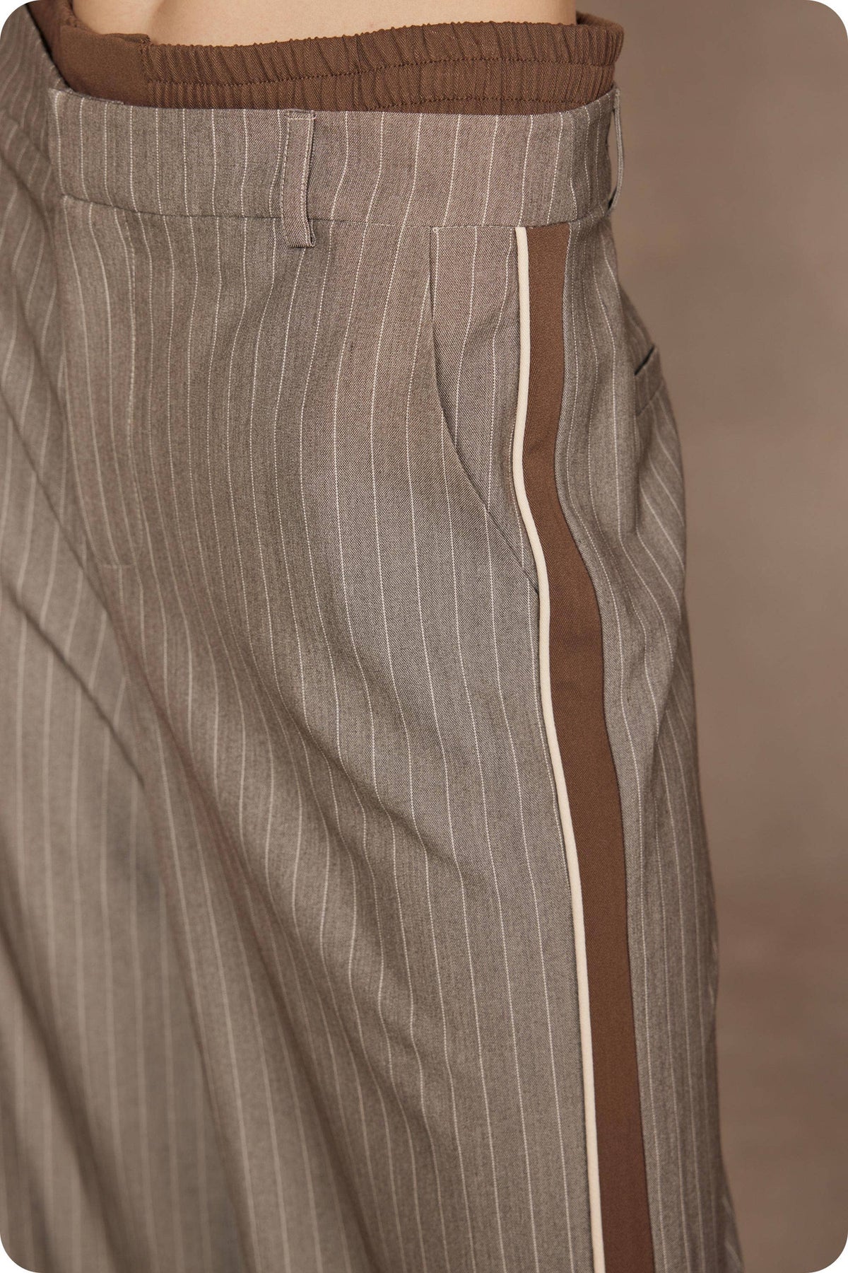 Double Waist Pinstripe Piping Trouser