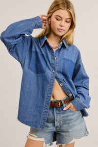 Buttoned Denim Shirt with Contrast Pocket Detail