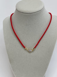 Red Cord W/ Gold Nacar Mini Heart Necklace