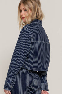 Button Down Stripe Denim Short Jacket