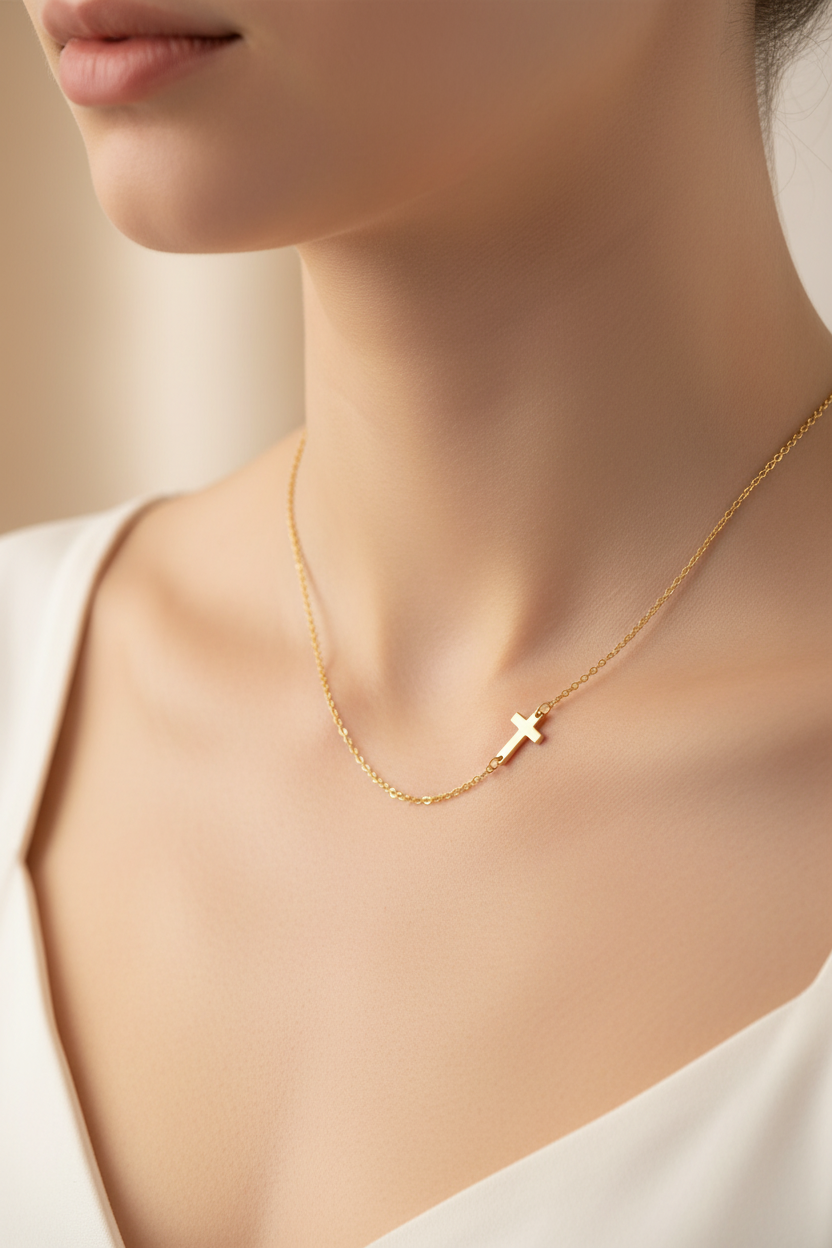 Crosses Necklace, 18K Gold Plated Steel
