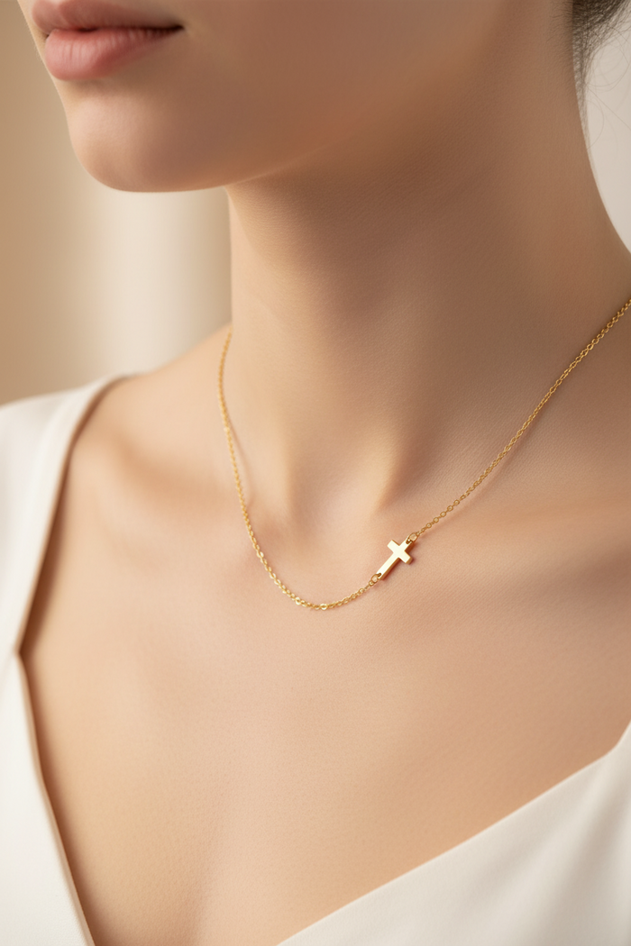 Crosses Necklace, 18K Gold Plated Steel