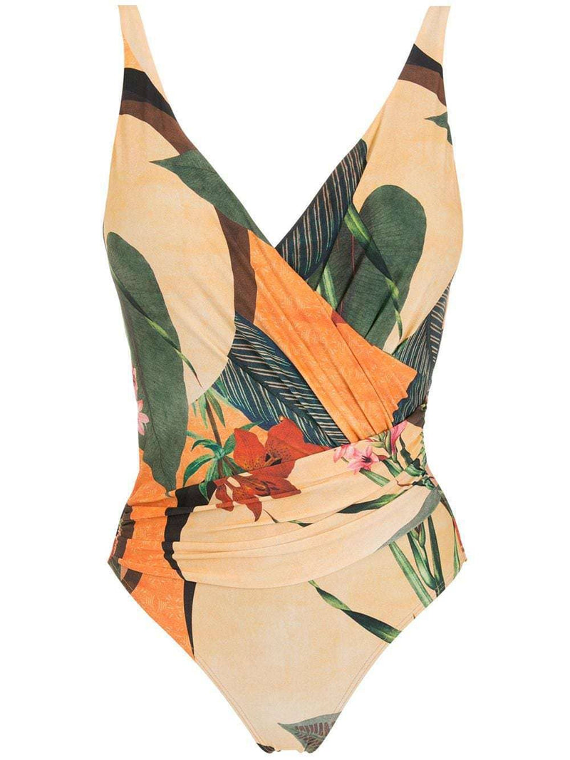 Open Back Wrap Front One Piece Swimsuit with Cover Up Y107