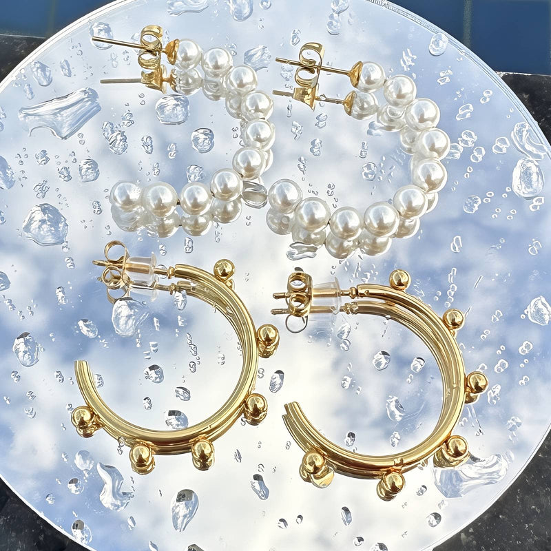 Earrings, 18K Gold Plated Steel