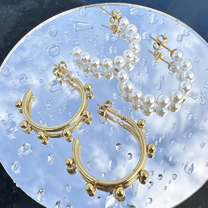 Earrings, 18K Gold Plated Steel