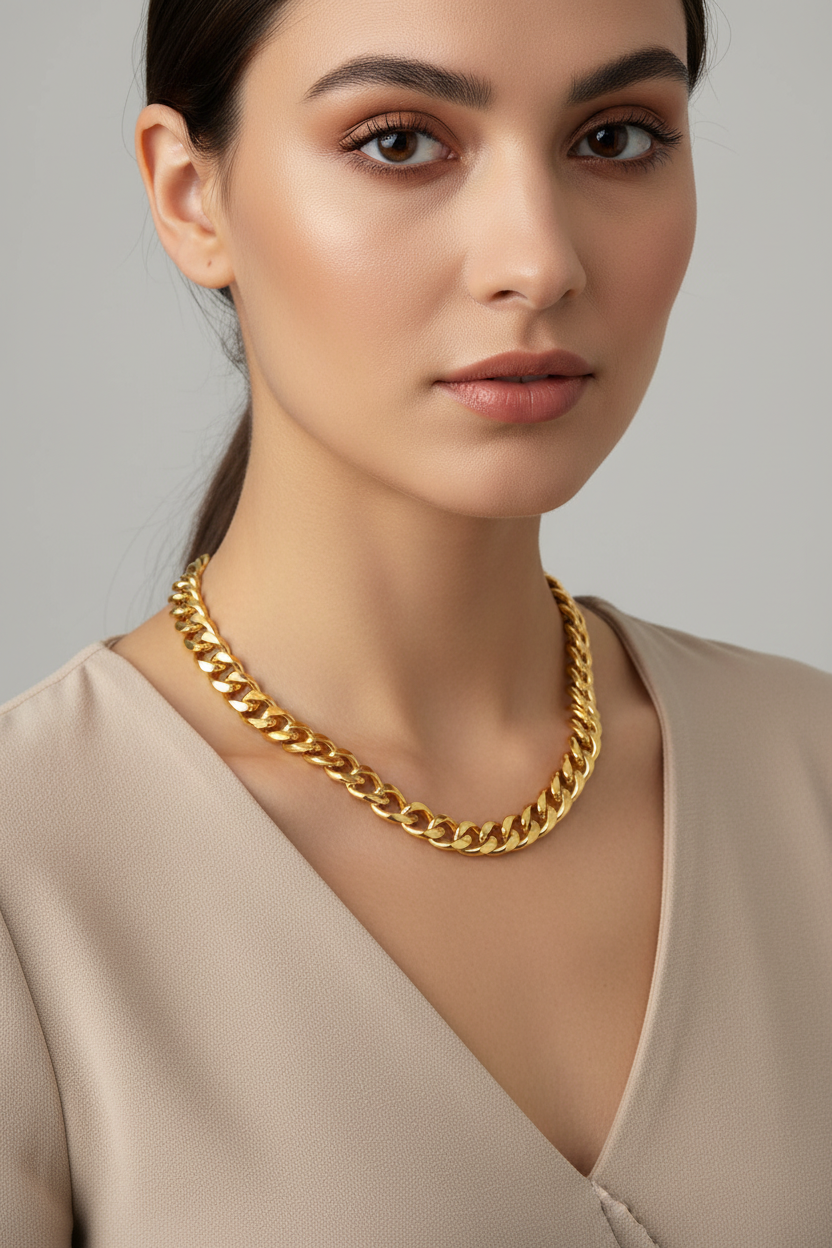 Necklace, 18K Gold Plated Steel