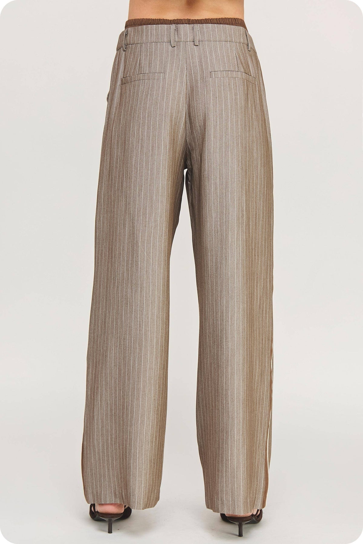 Double Waist Pinstripe Piping Trouser