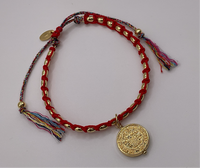 Red/Tan Knitted bracelets W/ San Benito Gold Metal  & Multicolored lace