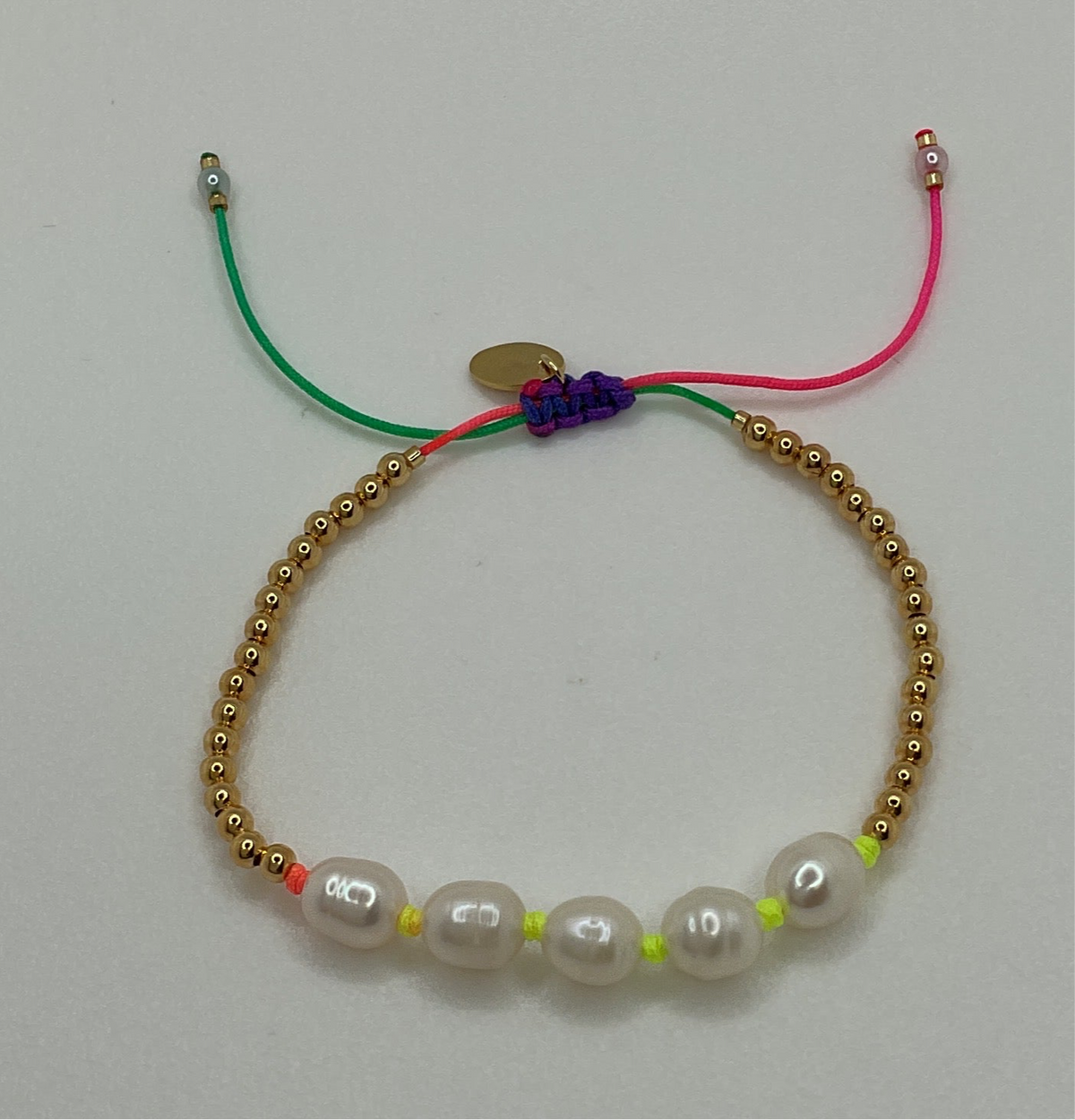 Neon W/ Gold Beads & 5 Pearls