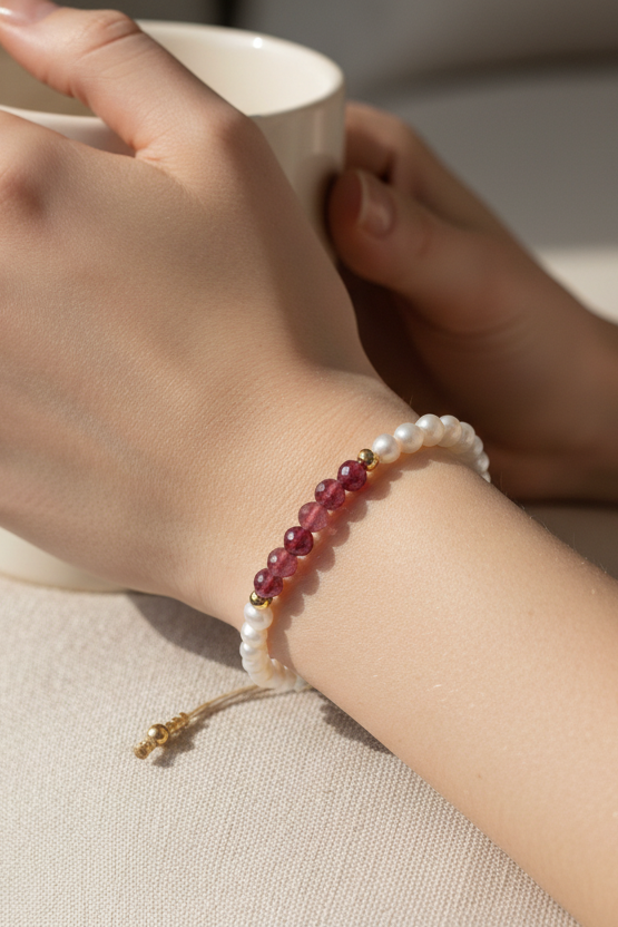Gold & Pearl Bead W/ Purple Bracelet