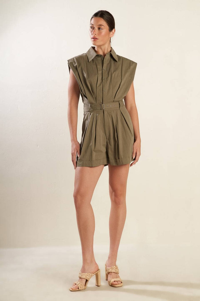 A solid woven romper