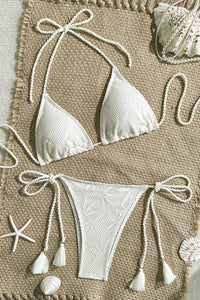 Solid Color Braided String Bikini Set