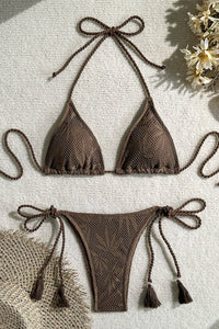 Solid Color Braided String Bikini Set