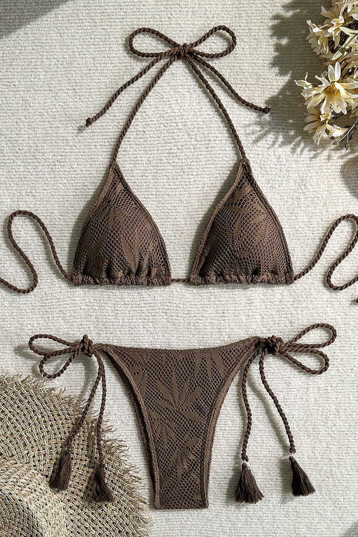 Solid Color Braided String Bikini Set