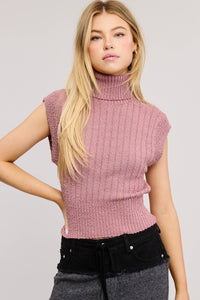 SLEEVELESS TURTLENECK SWEATER TEXTURED TOP