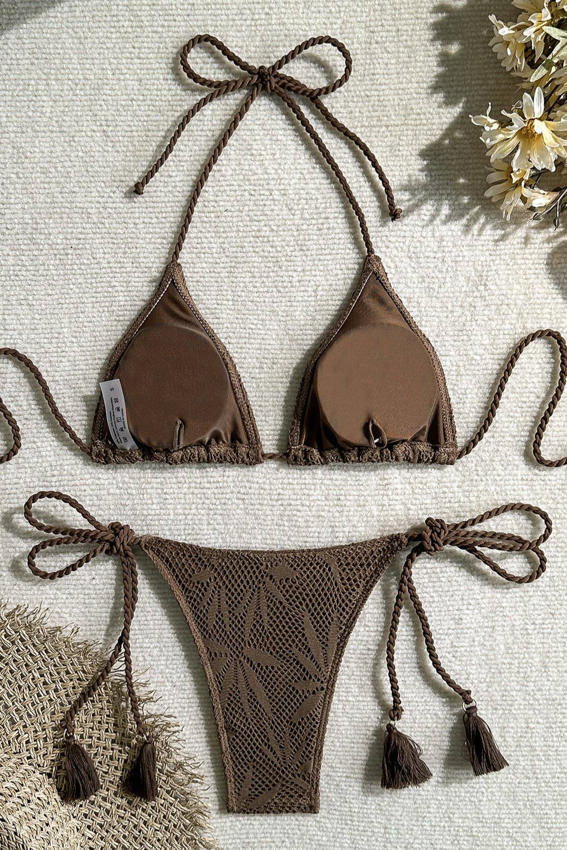 Solid Color Braided String Bikini Set