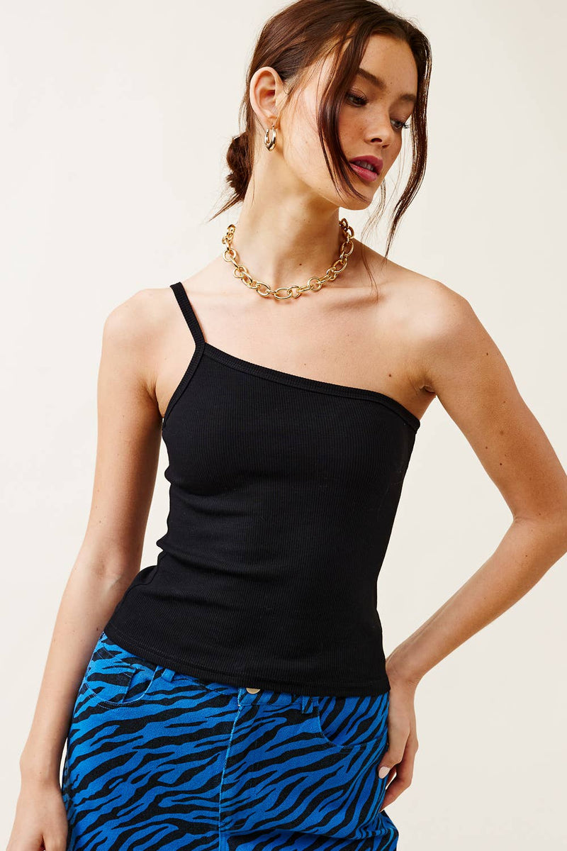 Sleek One-Shoulder Spaghetti Strap Tank Top