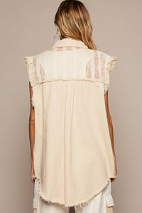Oversized Sleeveless crochet lace floral patch Denim Vest