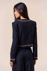 Threaded Edge Embroidered Denim Jacket