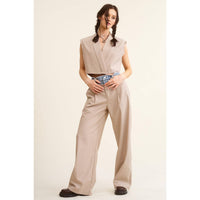 Denim Waistband Contrast Wide Leg Pants