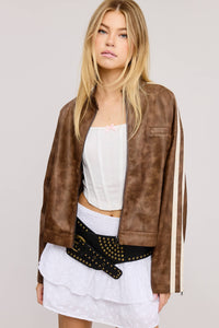 Moto Jacket with Stripes and Multi-Pocket Detail