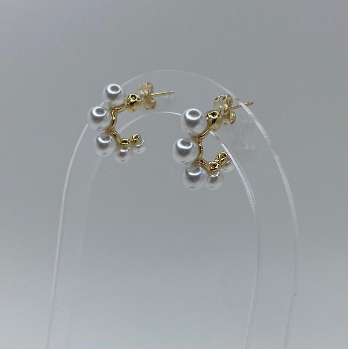 Gold & Pearl Baby Hoops