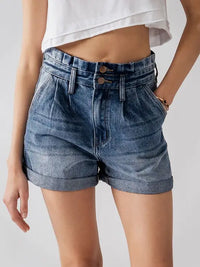 High Waisted Paper Bag Denim Shorts