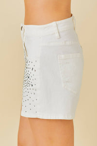 Rhinestone Denim Short White