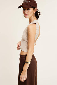 CREW NECK STRETCHY SOLID RIBBED KNIT CROPPED TANK TOP