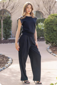 Pearl Trim Sleeveless Knit Sweater Top