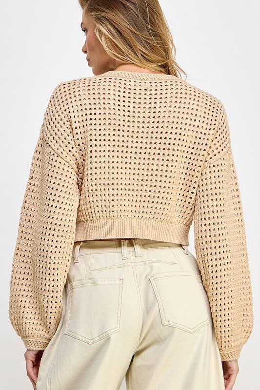 Beige Crochet Sweater Cropped Top