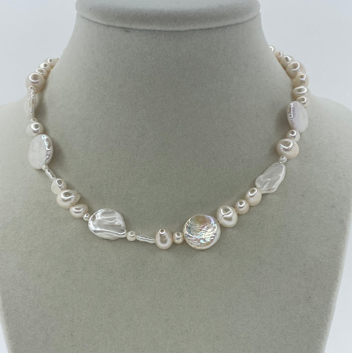Rock-Pearl Necklace W/ Large Flat Stone