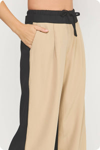 Contrast Waist Band Color Block Wide Leg Pants