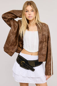 Moto Jacket with Stripes and Multi-Pocket Detail