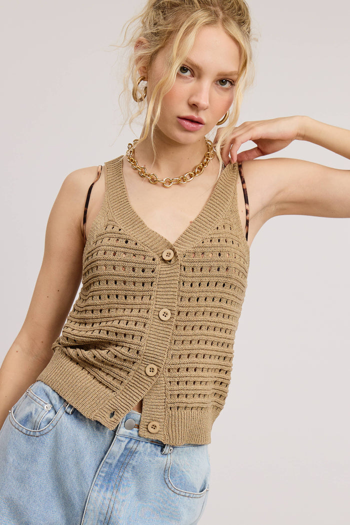 Punch Work Stitch Knit Tank Top