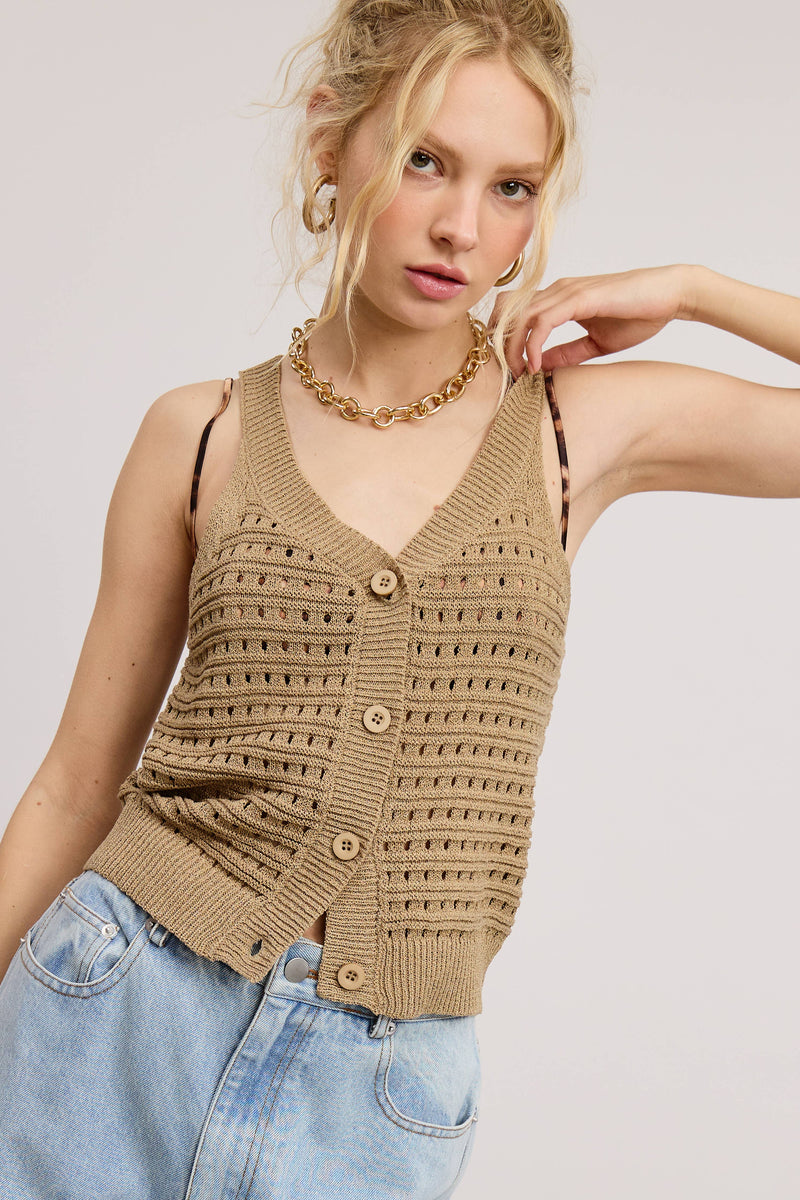 Punch Work Stitch Knit Tank Top