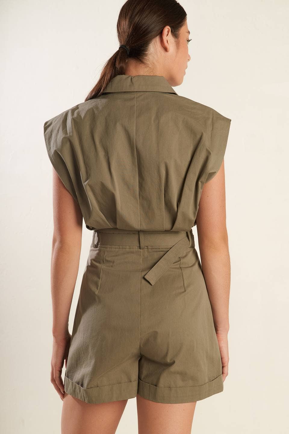 A solid woven romper
