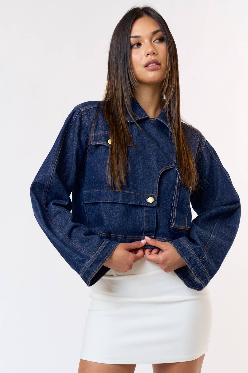 Structure Stitch Detail Denim Crop Jacket