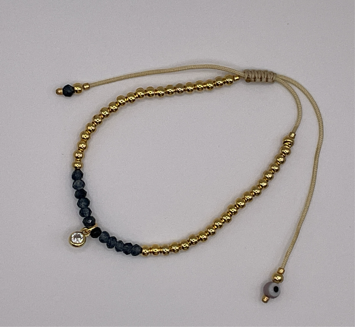 Gold, blue Mini Beads W/ Mini Evil Eye Bracelets