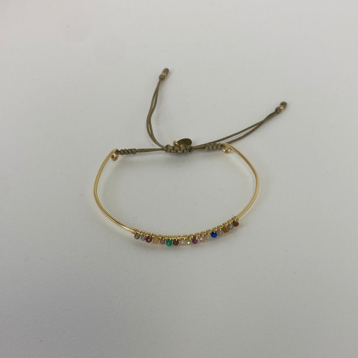 Gold Hoop W/ Mini Color & Pearls Stones