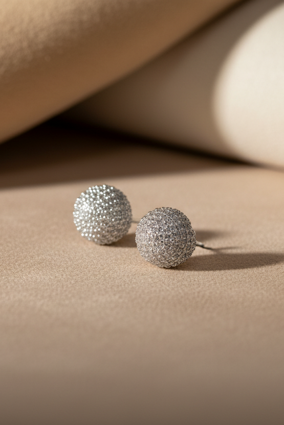 Round Silver Brilliants Earrings