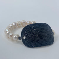 Large Pearl Bracelet W/ Charcoal Oval Disk
