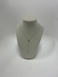 Gold Y-Necklace W/ Small Disk & Cross