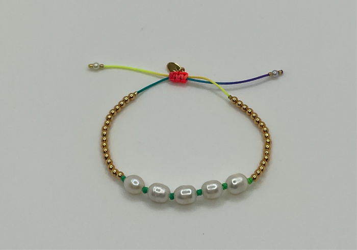 Neon W/ Gold Beads & 5 Pearls