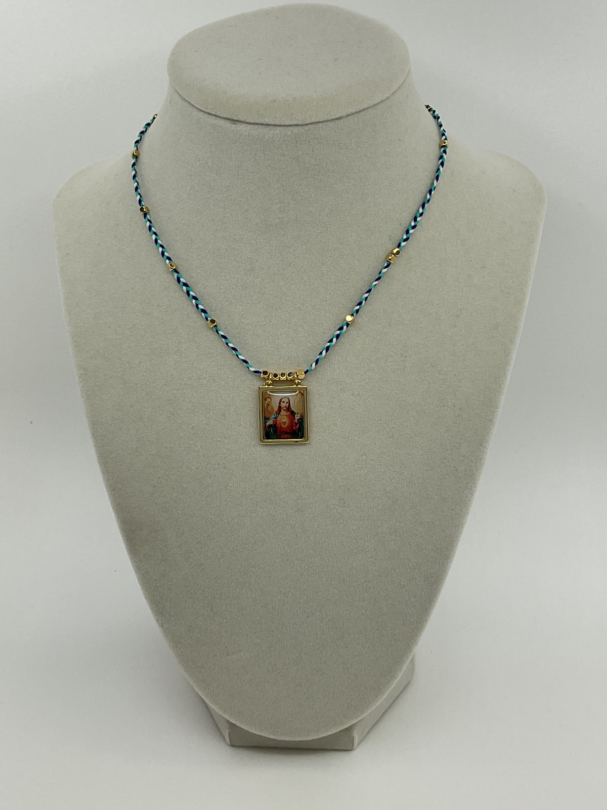 Blue Necklace with Jesus scapular